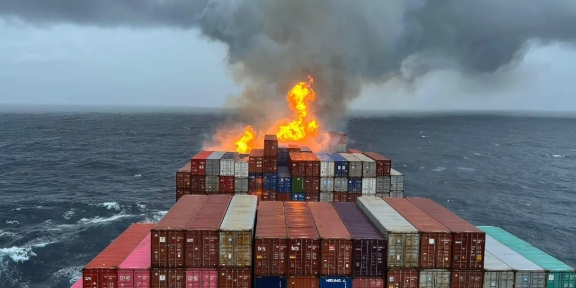 马士基旗下集装箱船航行途中起火，，，，，，，，多个货柜受损